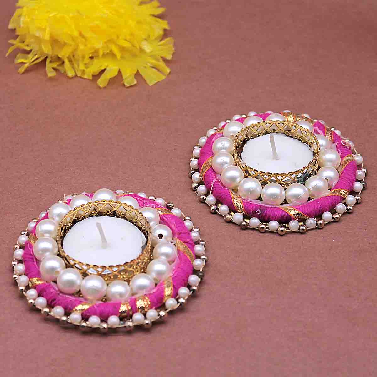 Beads Decorted T-Light candle holder (Set of 2 )