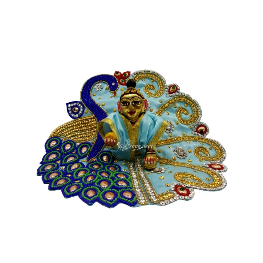 Laddu Gopal Fancy Peacock Feather Design Blue Dress