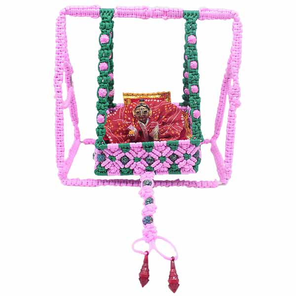 Pink And Green Stone Decorated Handmade jhoola For Laddu Gopal ji