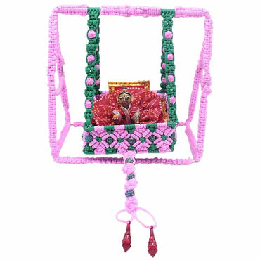 Pink And Green Stone Decorated Handmade jhoola For Laddu Gopal ji