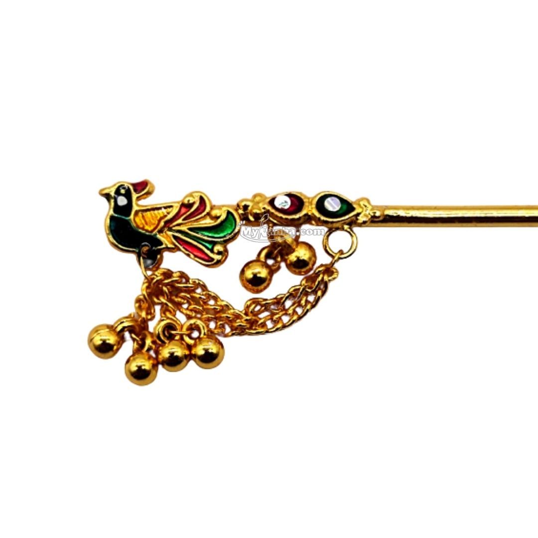 Thakur ji Golden Peacock Stone Metal Bansuri/Flute