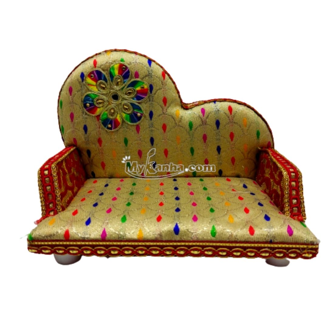 Flower Decorated Golden Color Singhasan For Kanha Ji