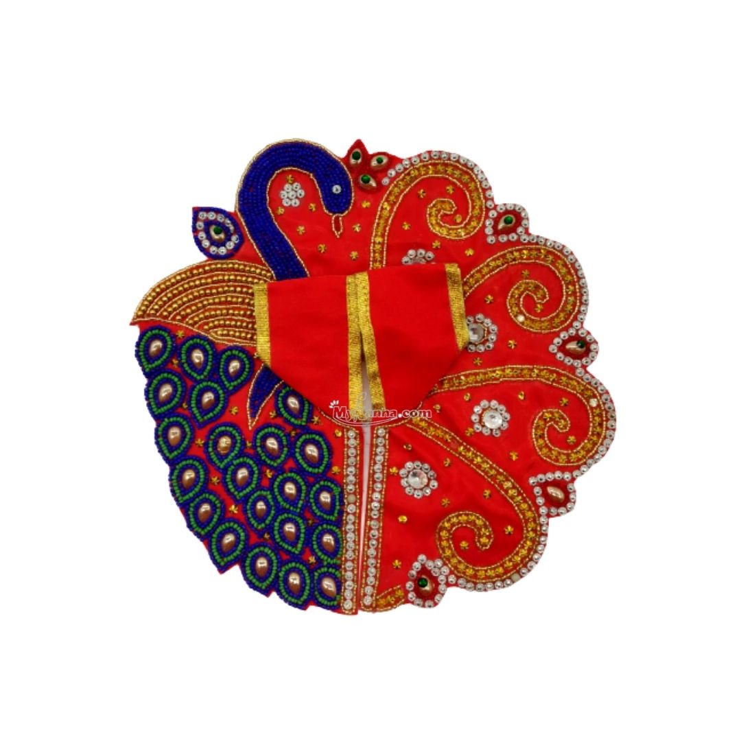 Buy Laddu Gopal Fancy Peacock Feather Design Red Dress For Laddu Gopal