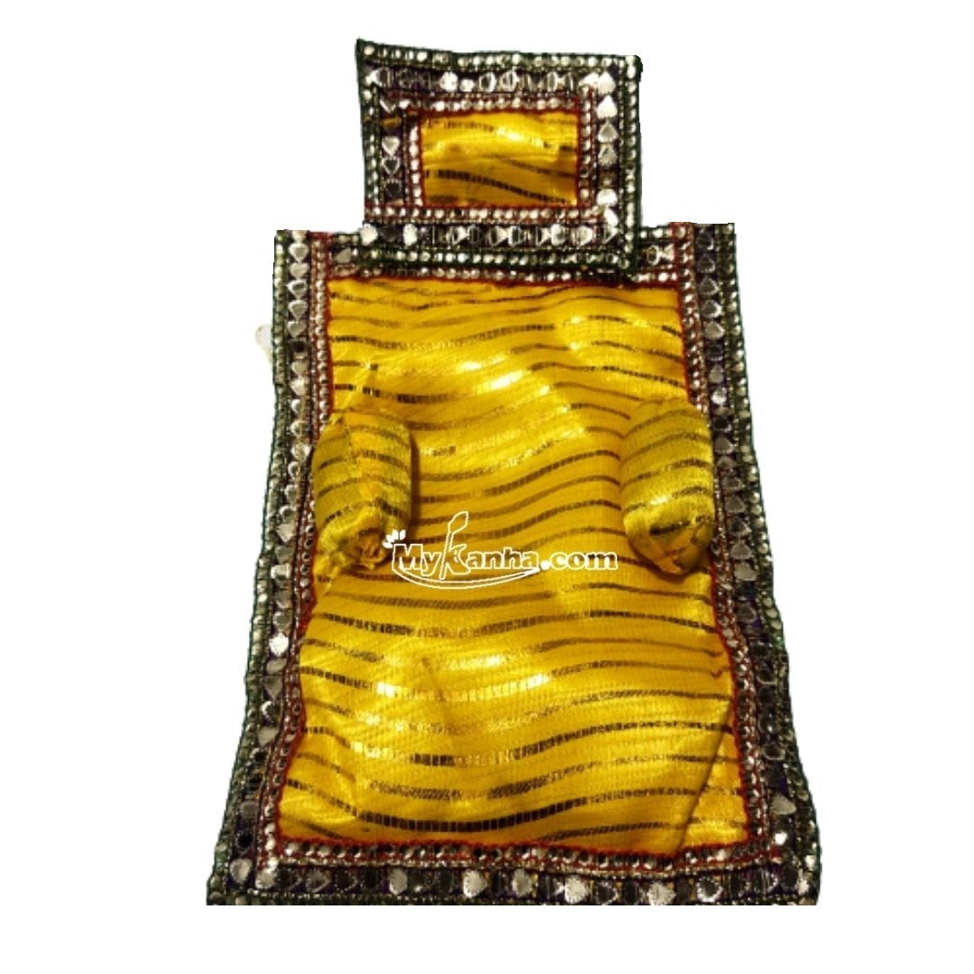 Laddu Gopal Yellow Lace Decorated Summer Aasan Set