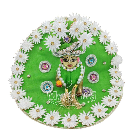 Artificial Flower decorated green dress for Kanha JI