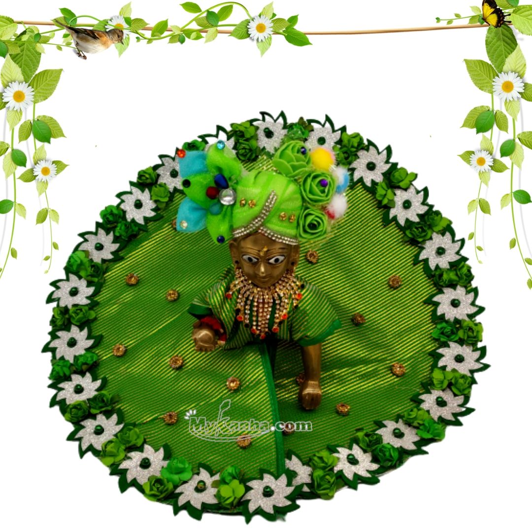 Green Zari stone and flower decorated dress