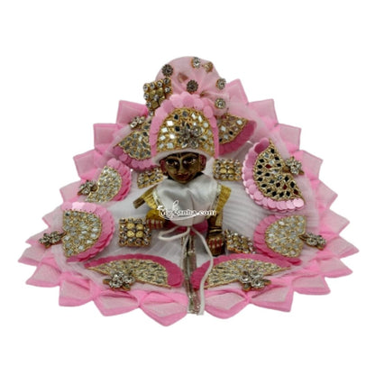 Heavy Work Festival Pink Dress with Pagadi/Mukut for Lord Krishna