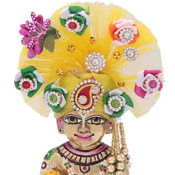 Multicolor Flower and Stone Decorated Yellow Mukut For Laddu Gopal