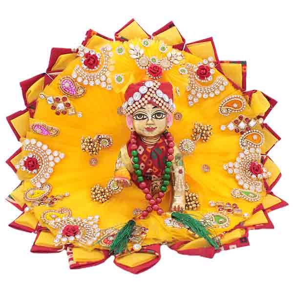 Decorated Yellow Heavy Dress For Laddu Gopal Ji (Full Set)