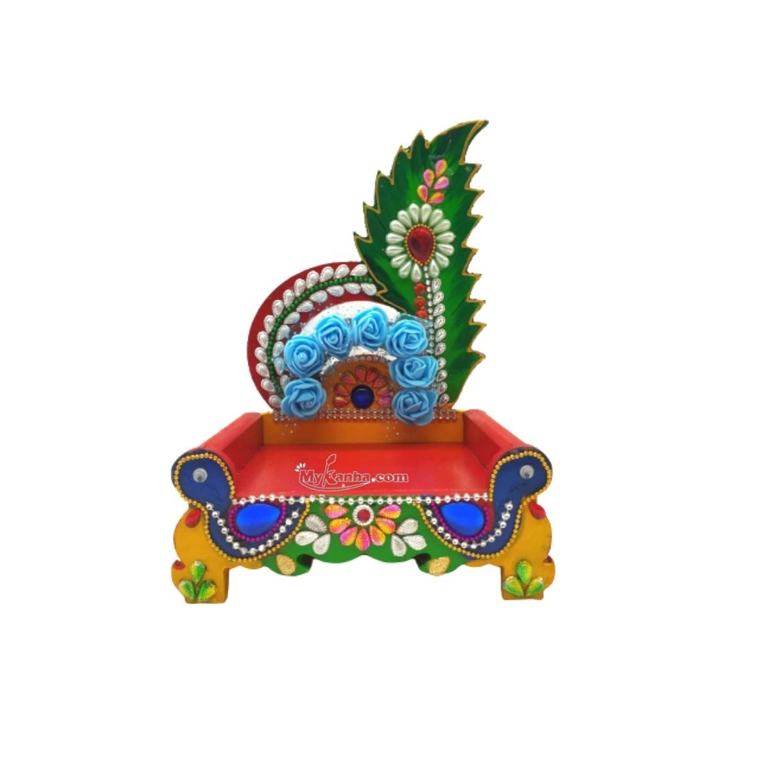 Peacock Long Feather Wooden Singhasan