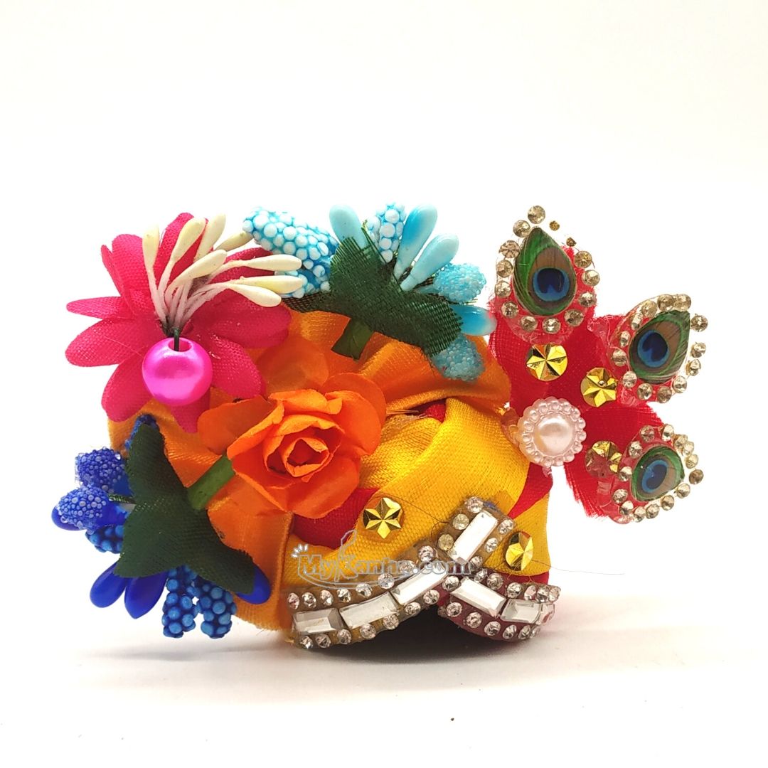 Kanha ji designer mukut  decorated with flower , pollen and bead