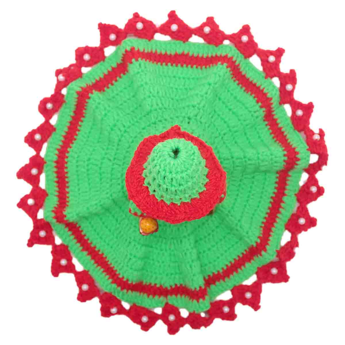Red and Green Color Decorated Woollen Dress For Laddu Gopal ji