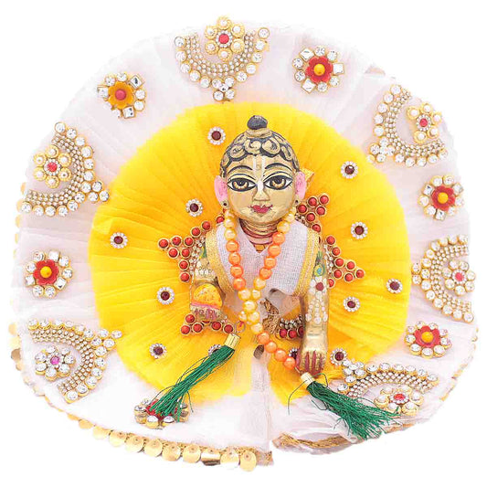 Stone decorated heavy White and Yellow dress for Laddu Gopal Ji (Full Set)