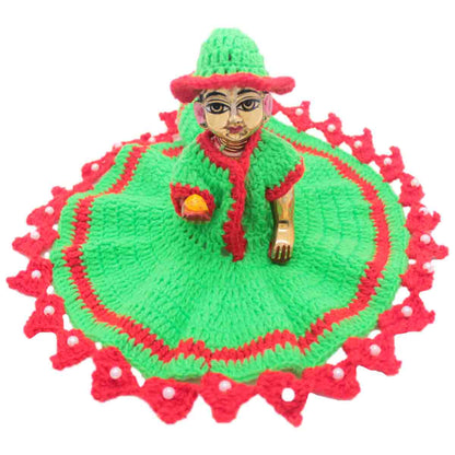 Red and Green Color Decorated Woollen Dress For Laddu Gopal ji