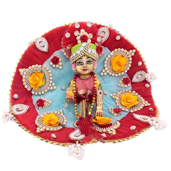 Red And Grey Decorated Heavy Dress For Laddu Gopal Ji (Full set)