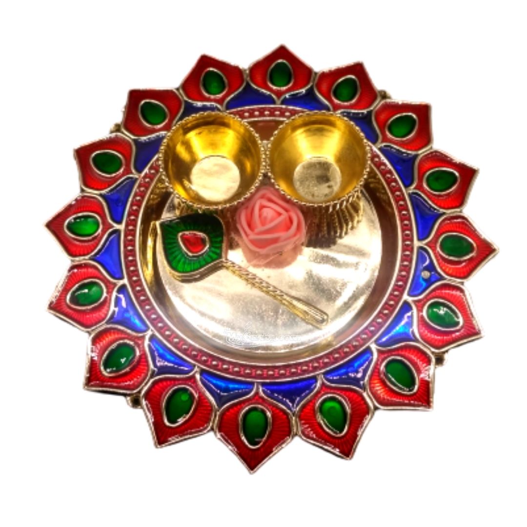 Multicolor Puja Thali for laddu Gopal with Diya included