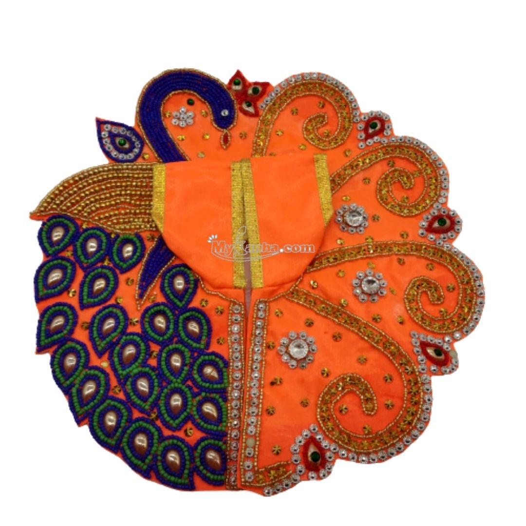 Buy Laddu Gopal Fancy Peacock Feather Design Orange Dress For Laddu