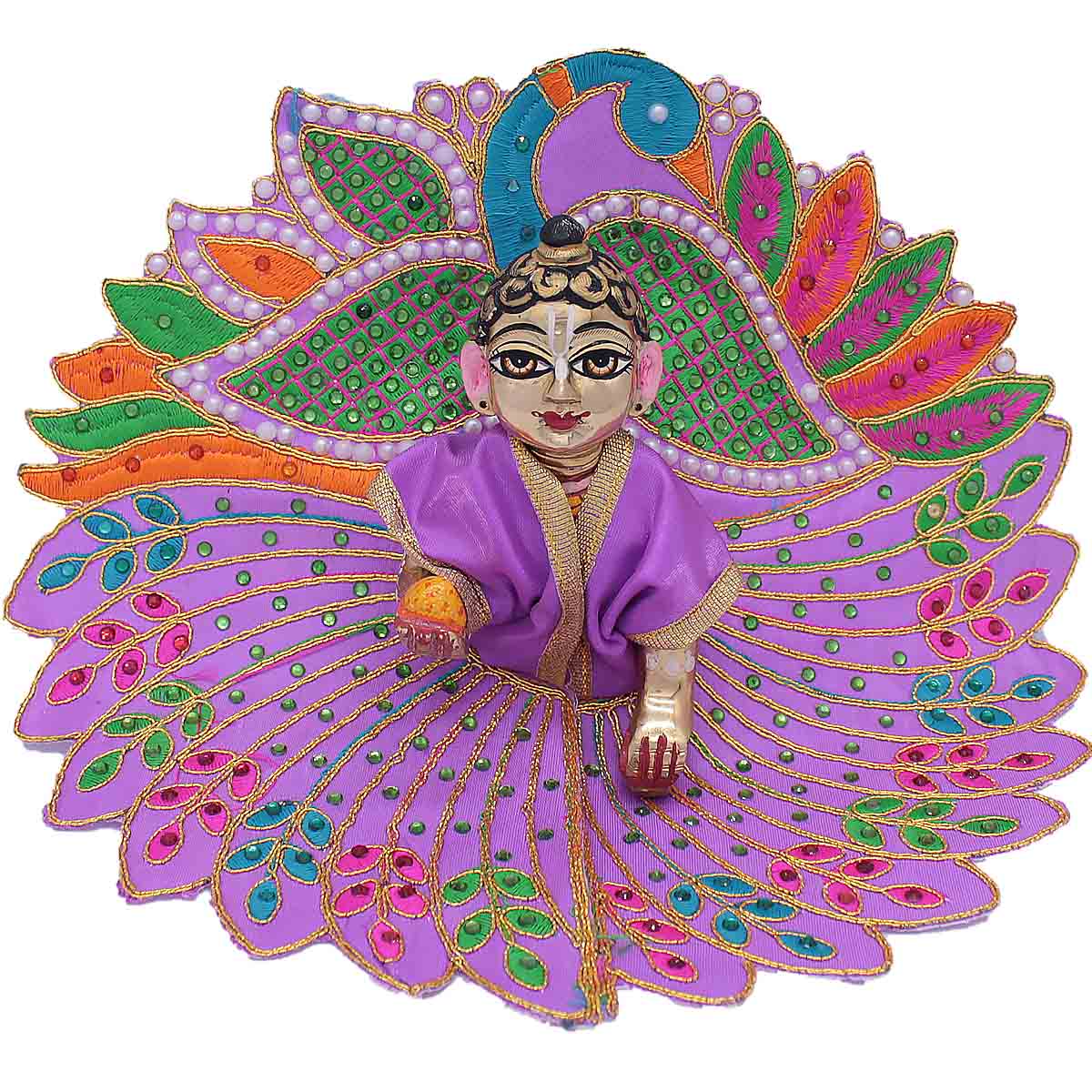 Moti Decorated Peacock Design Purple Dress For Laddu Gopal
