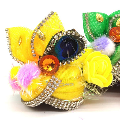Pom pom and moti decorated mukut for laddu gopal. Bal gopal Pom pom and moti decorated mukut is very attractive