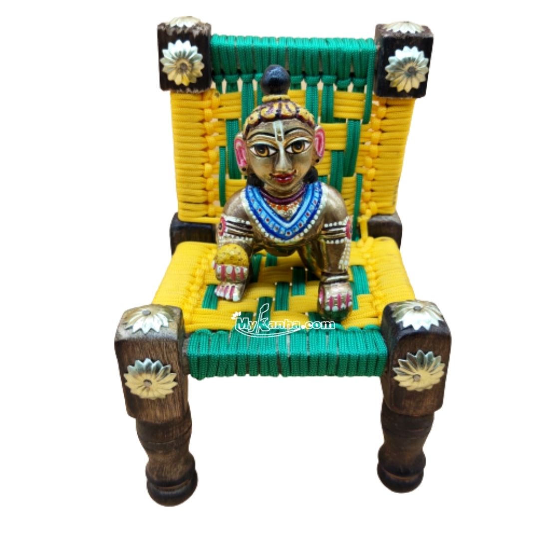 Decorative Laddu Gopal Wooden Chair (Yellow & Green)