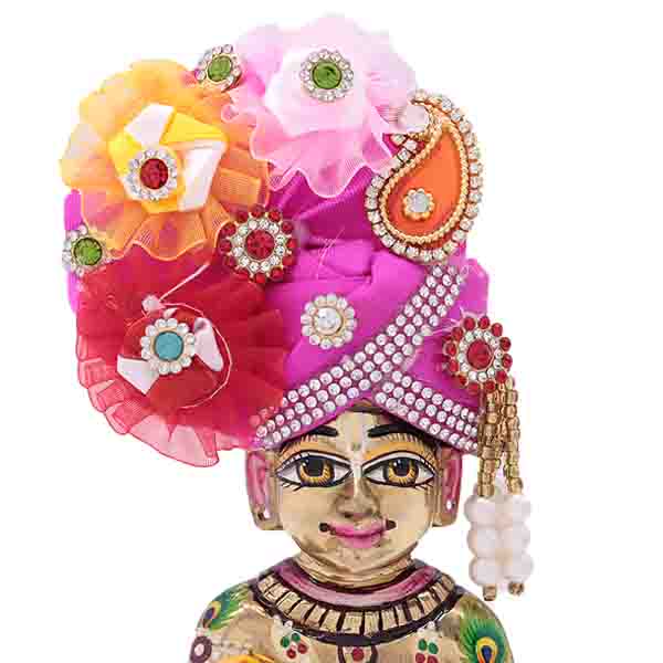 Flower And Stone Decorated Pink Mukut For Laddu Gopal Ji