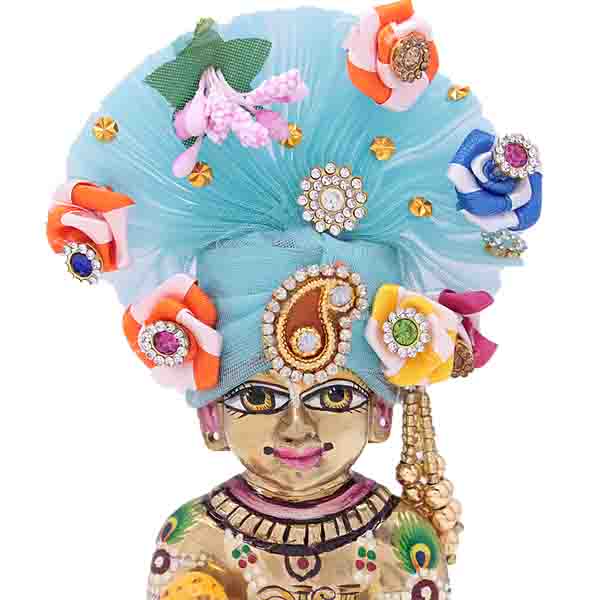Multicolor Flower and Stone Decorated Sky Blue Mukut For Laddu Gopal
