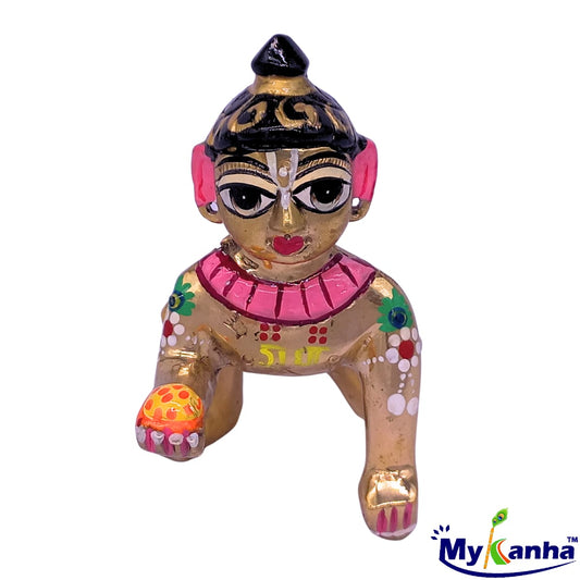 Eyes & Hair decorated  Laddu Gopal Ji brass Idol