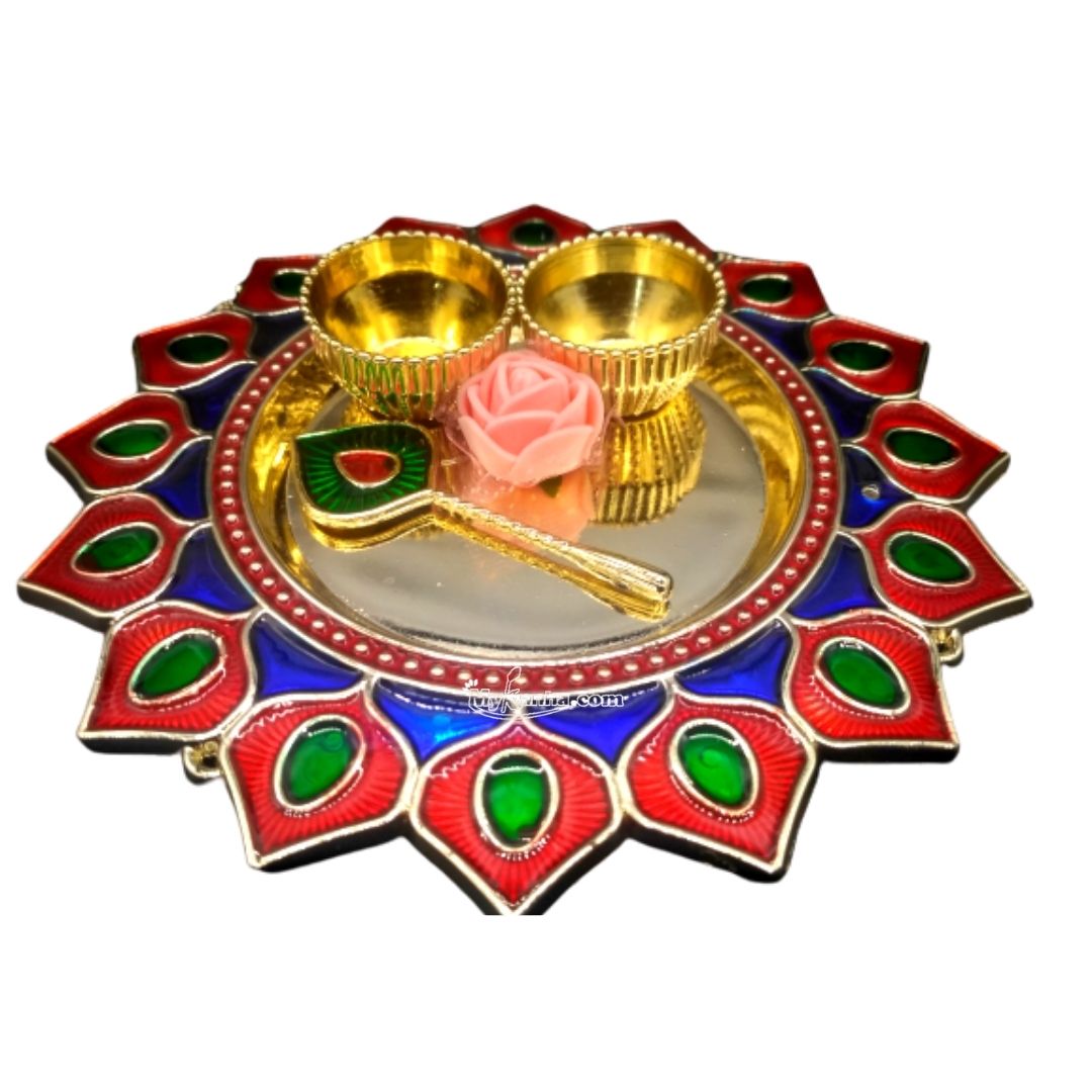 Multicolor Puja Thali for laddu Gopal with Diya included
