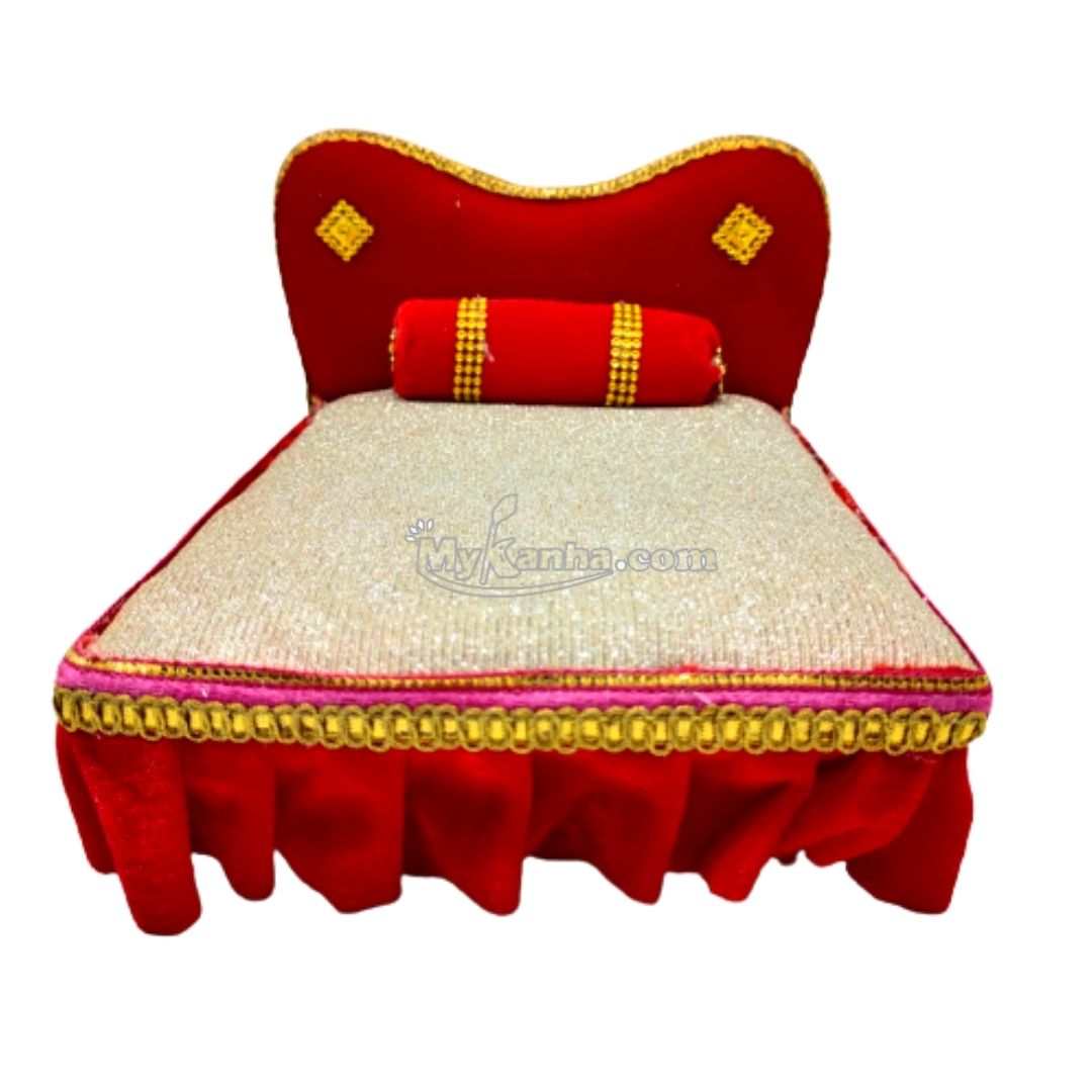 Decorative Wooden Soft Red and White Bed for kanha ji