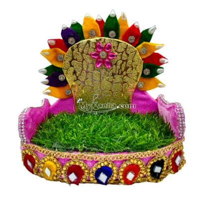 Decorative Bal Gopal ji Singhasan with Wood and Green Grass