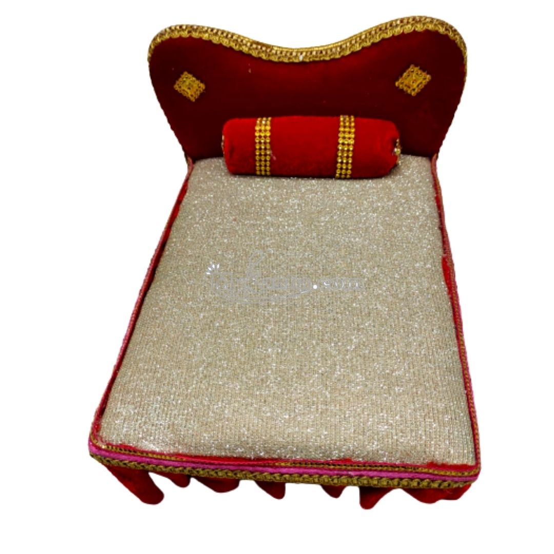 Decorative Wooden Soft Red and White Bed for kanha ji