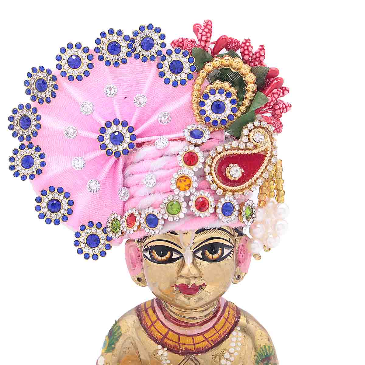 Multi Stone Decorated Pink Mukut For Laddu Gopal ji