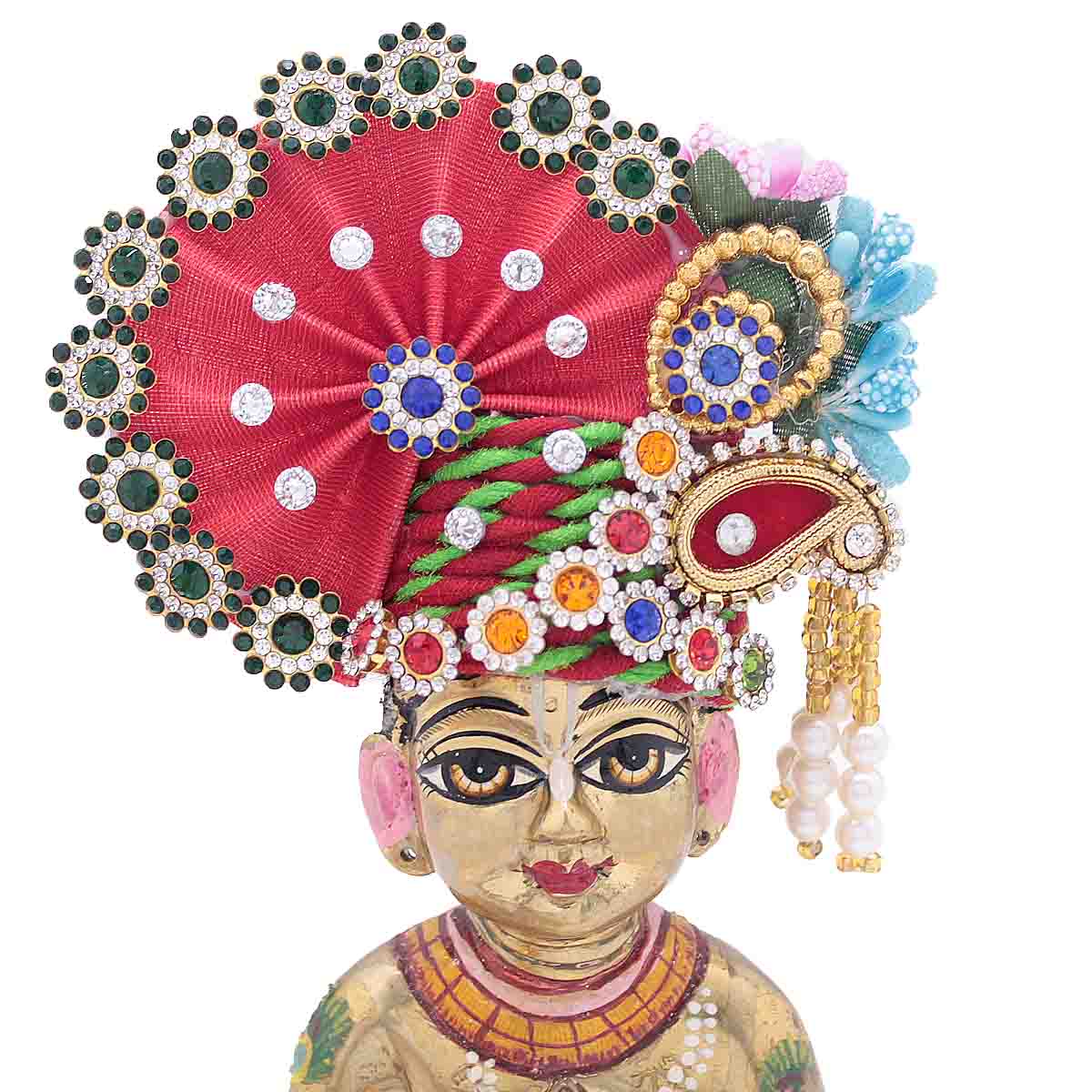 Multi Stone Decorated Red Mukut For Laddu Gopal ji