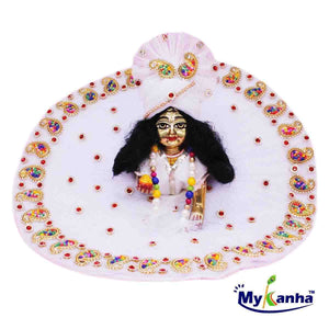 White designer dress for Laddu Gopal Ji with White Pagdi