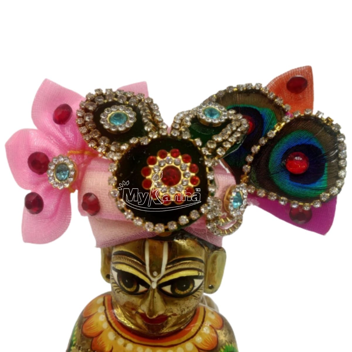 Beautiful Stone Decorated Pink Mukut For Kanha Ji