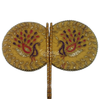 Beautiful Peacock Printed Yellow Pankhi For Laddu Gopal ( Length - 9.50 inch  )