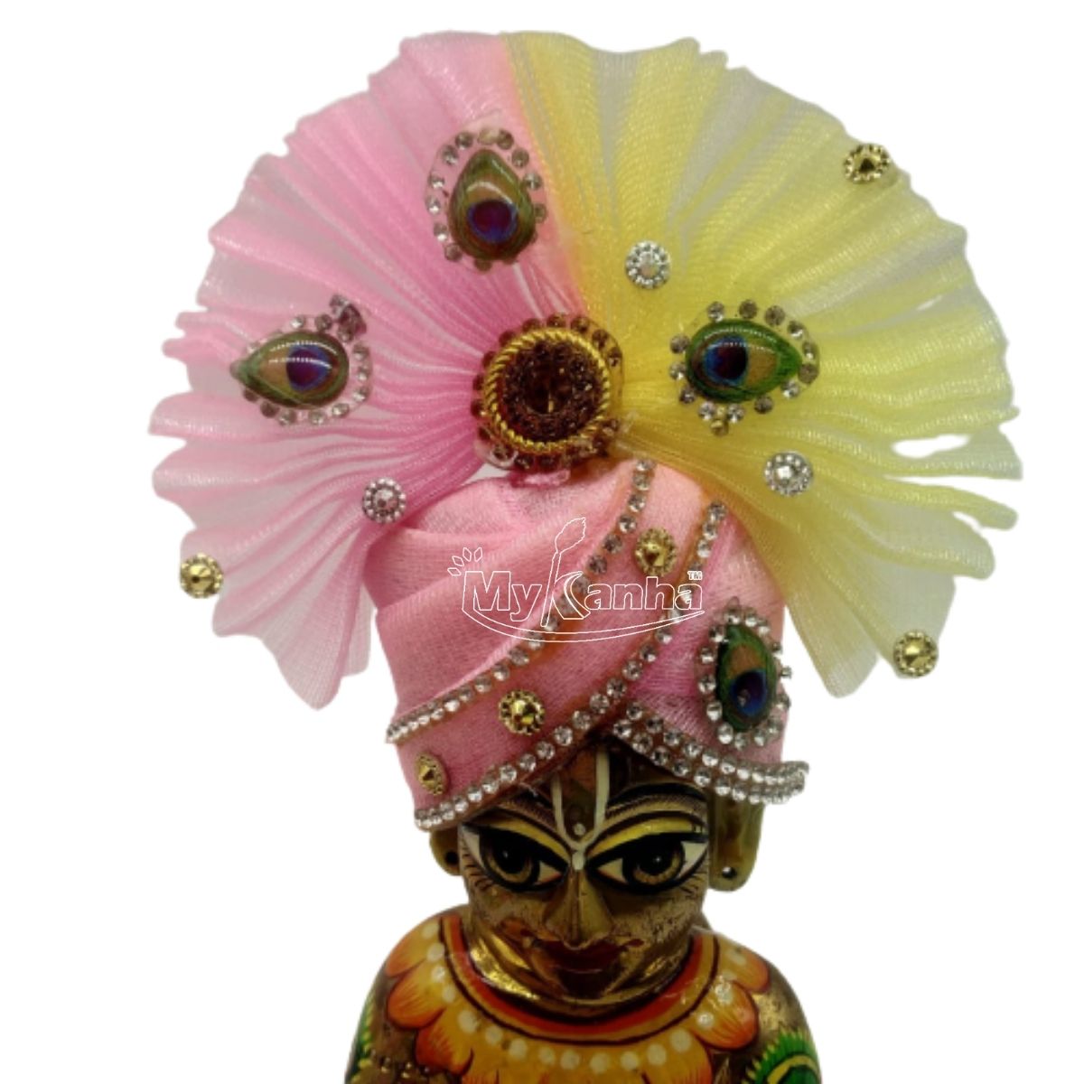 Beautiful Zari And Stone Work Pink Mukut For Kanha Ji