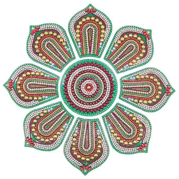Handmade Decorated Rangoli 9 Pieces Set ( Green )
