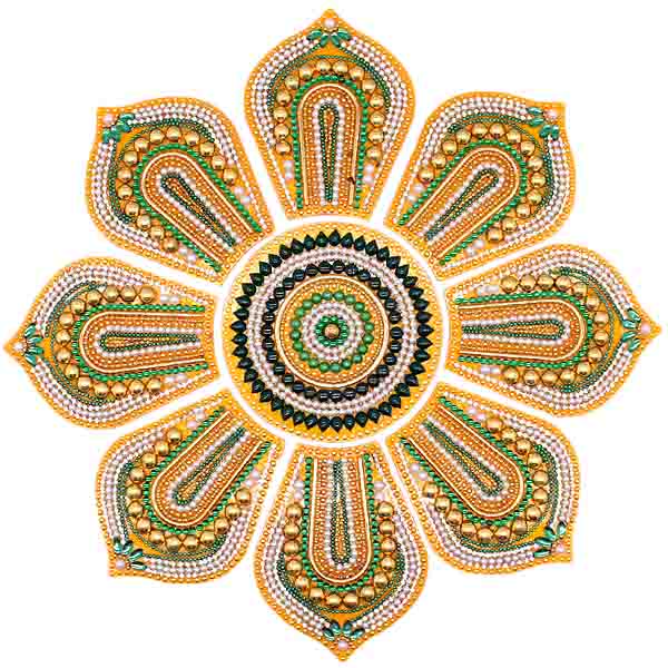 Handmade Decorated Rangoli Yellow ( 9 Piece Set )
