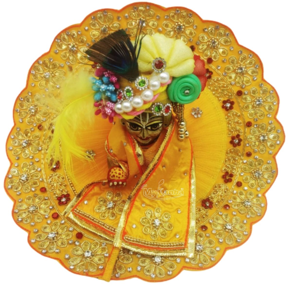 Laddu Gopal Heavy Decorated Yellow Dress with Designer Pagdi