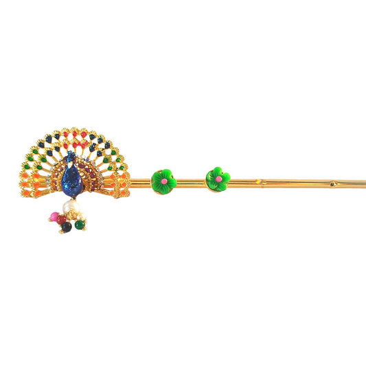Beautiful Peacock Decorated Flute Thakur JI ( 8 Inch )