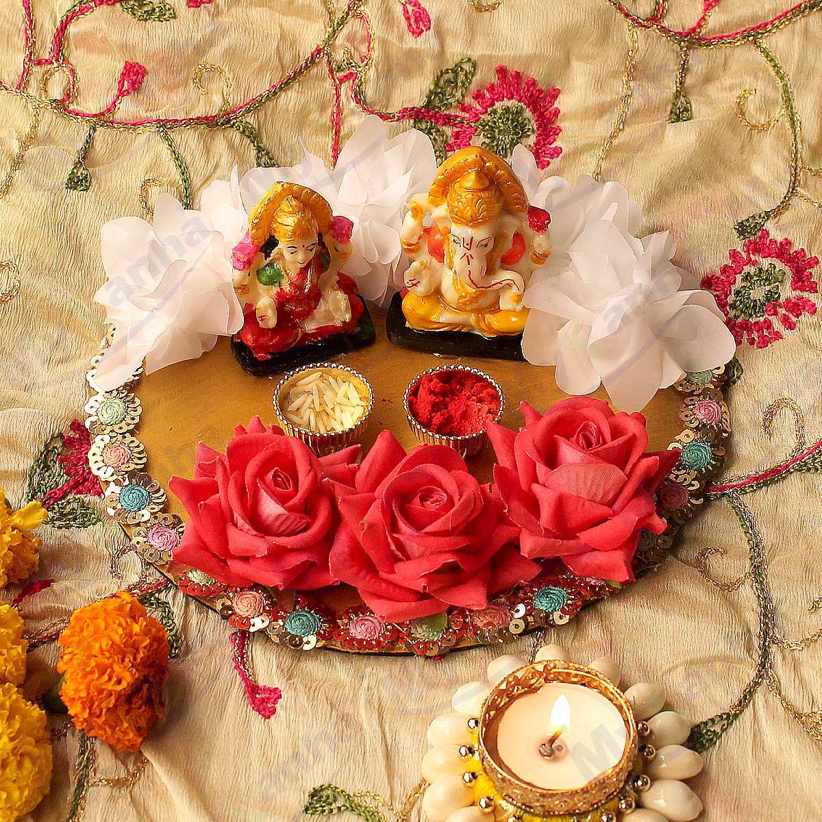 Laxmi Ganesh ji roli platter thali  (8 Inches)