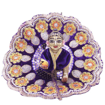 heavy flower decorated laddu gopal ji velvet dress ( Blue )