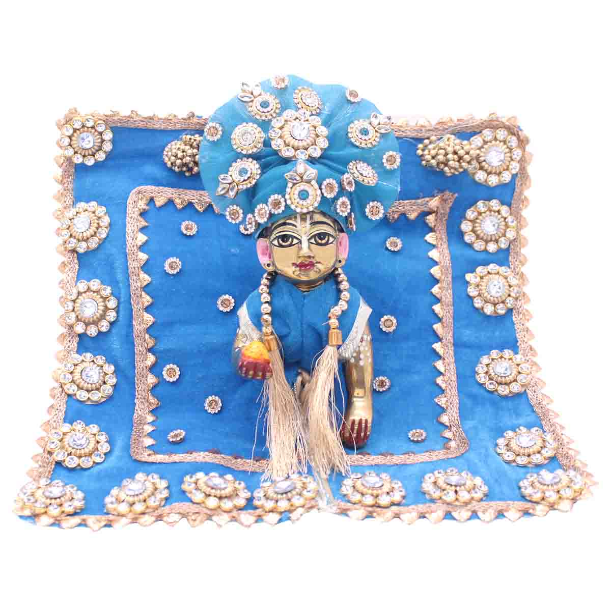 Rectangular blue decorated dress for Laddu Gopal Ji (Full set)