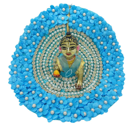 Stone and flower decorated blue dress for Laddu Gopal Ji