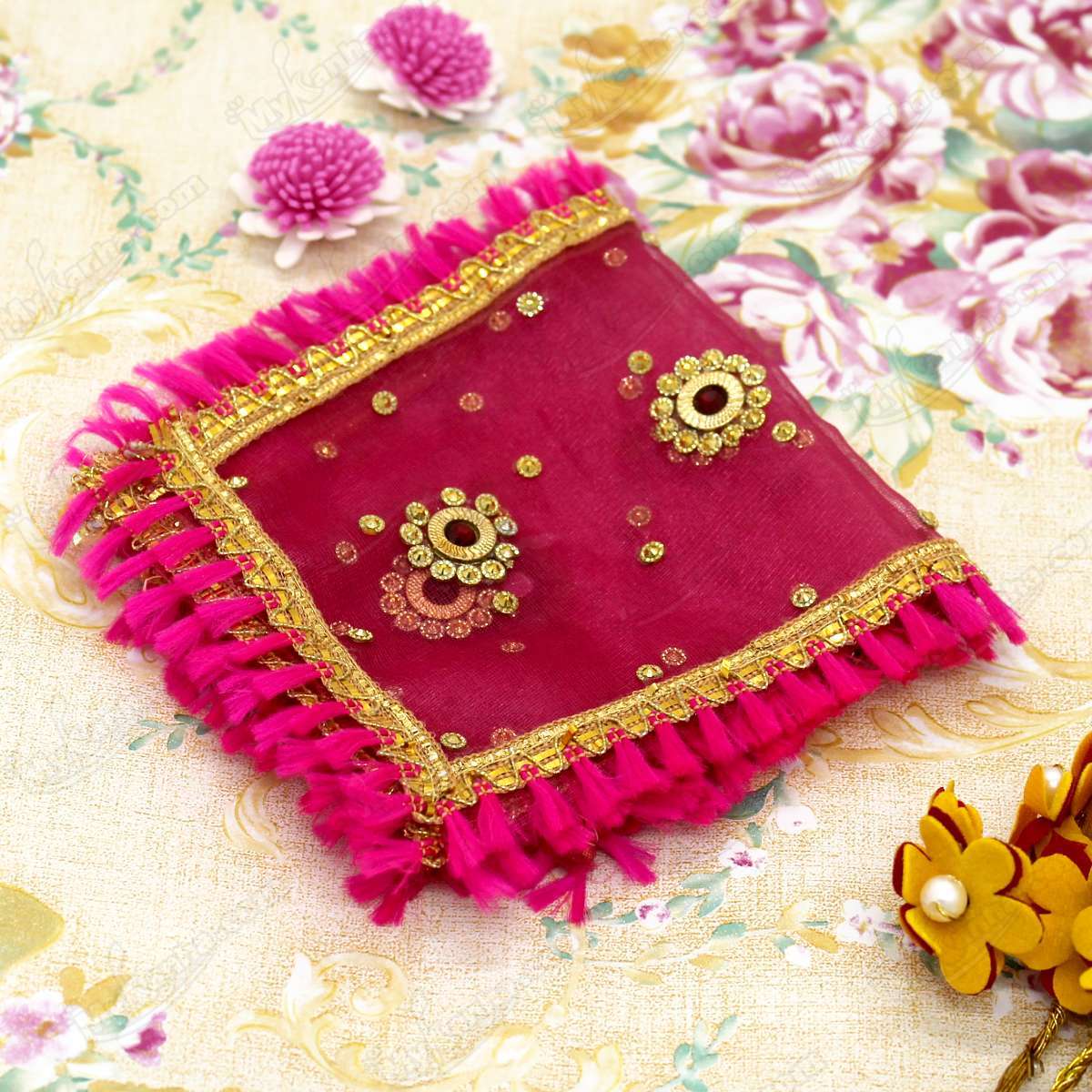 Pink decorated chunni / Dupatta for mata rani 