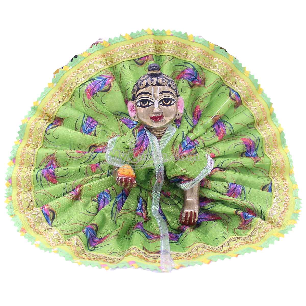 Feather printed green Dress for Kanha ji