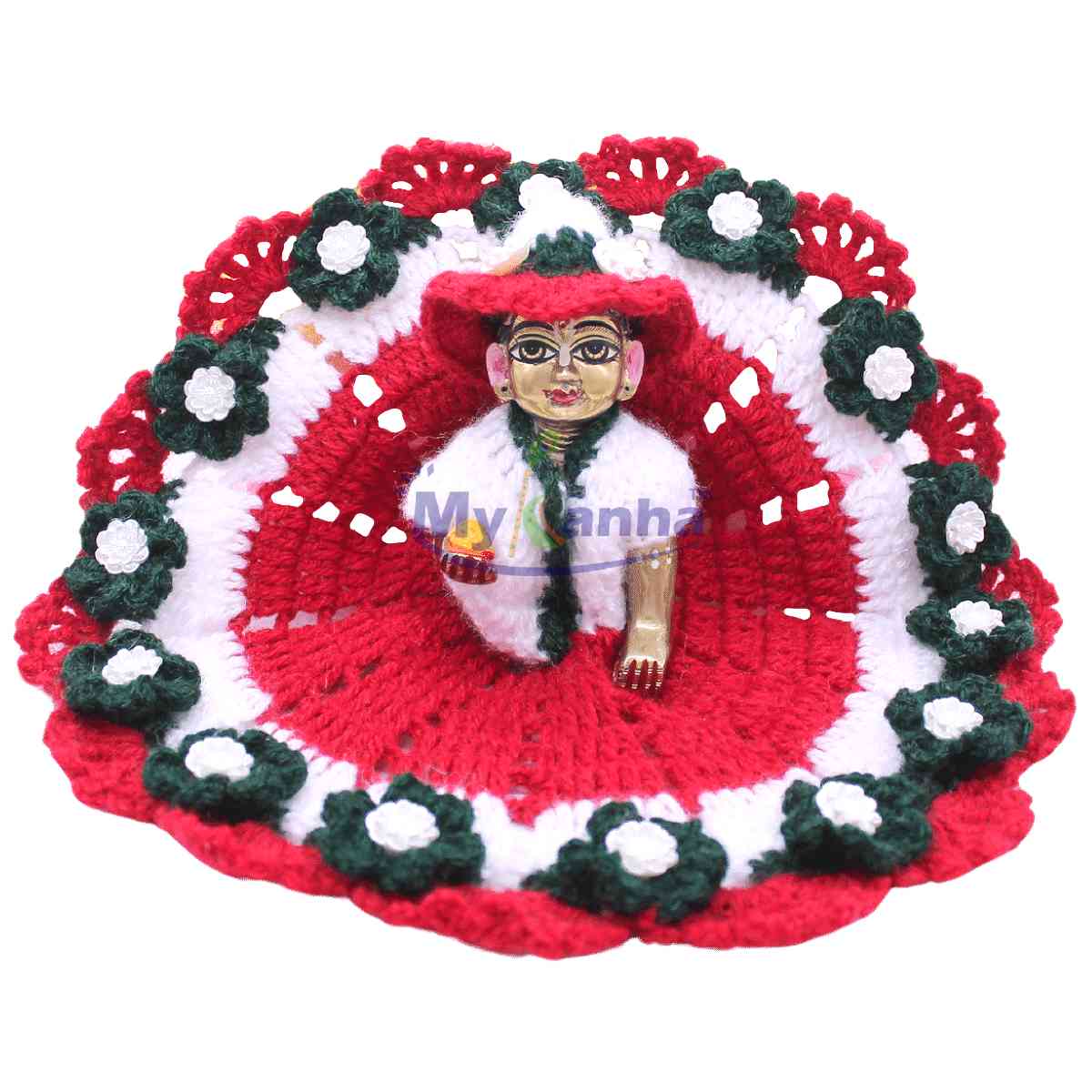 Woollen Red , Green & White Dress for Laddu Gopal Ji