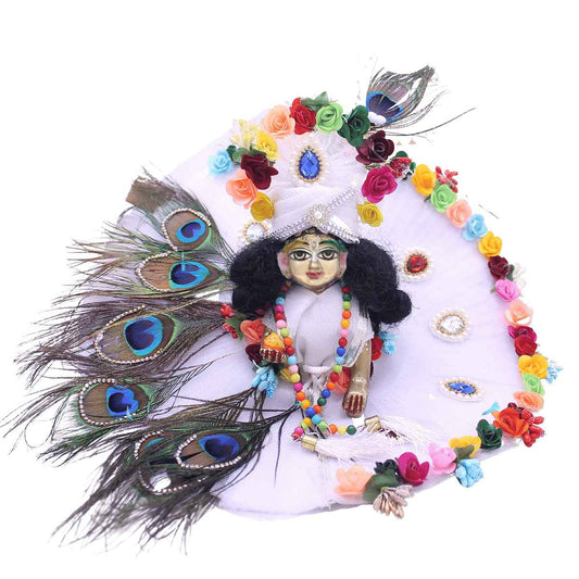 Flower feather decorated heavy white dress for Kanha Ji