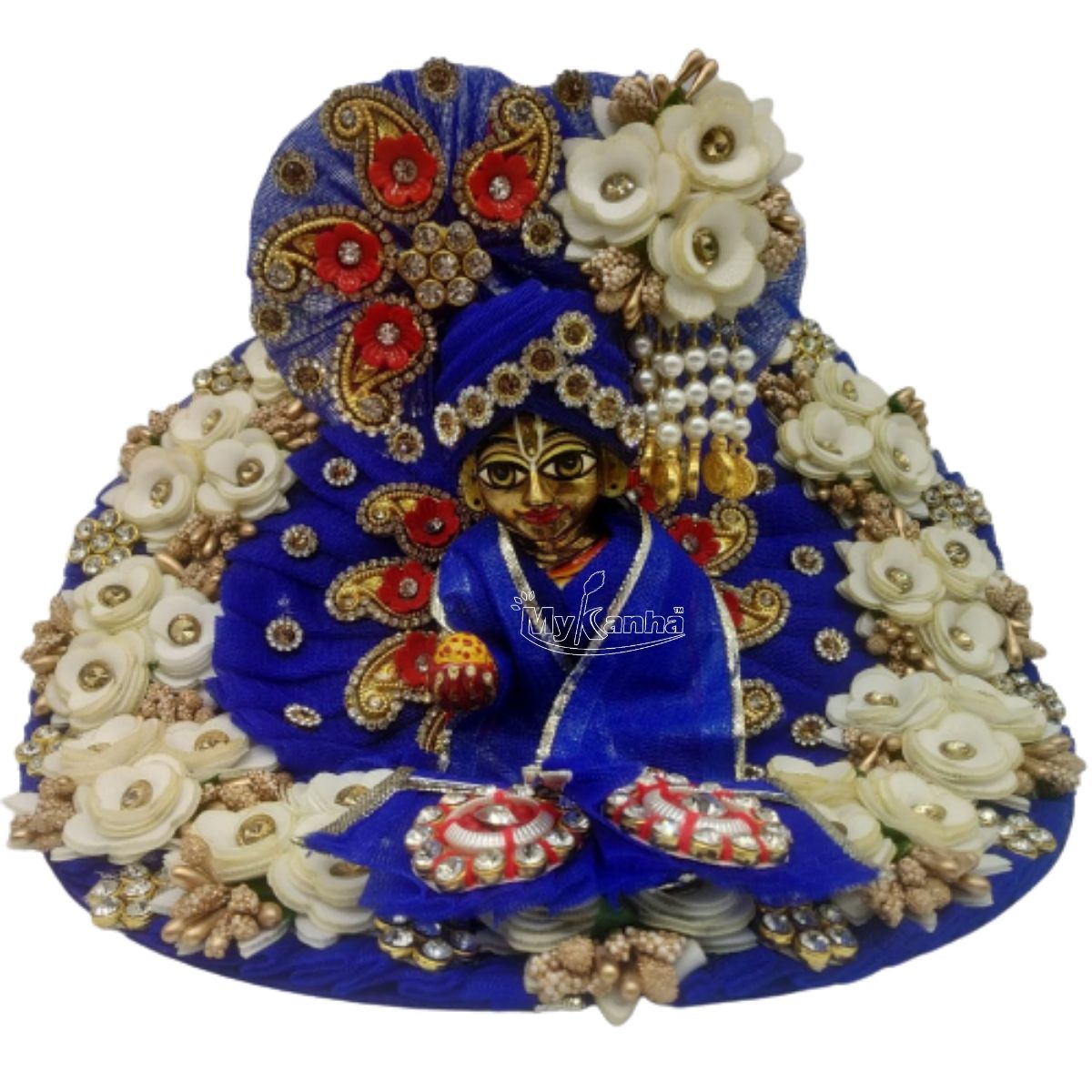 Flower Decorated Blue Dress with Pagdi For Laddu Gopal